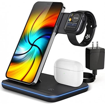  Wireless Charging Station, 2021 Upgraded 3 in 1 Wireless Charger Stand with Breathing Indicator Compatible 