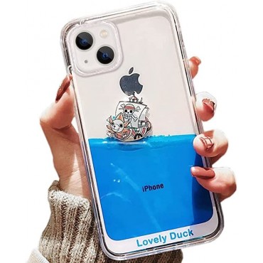 3D Dynamic Blue Liquid Floating Ducks and Pirate Ship Soft Silicone Bumper Quicksand 